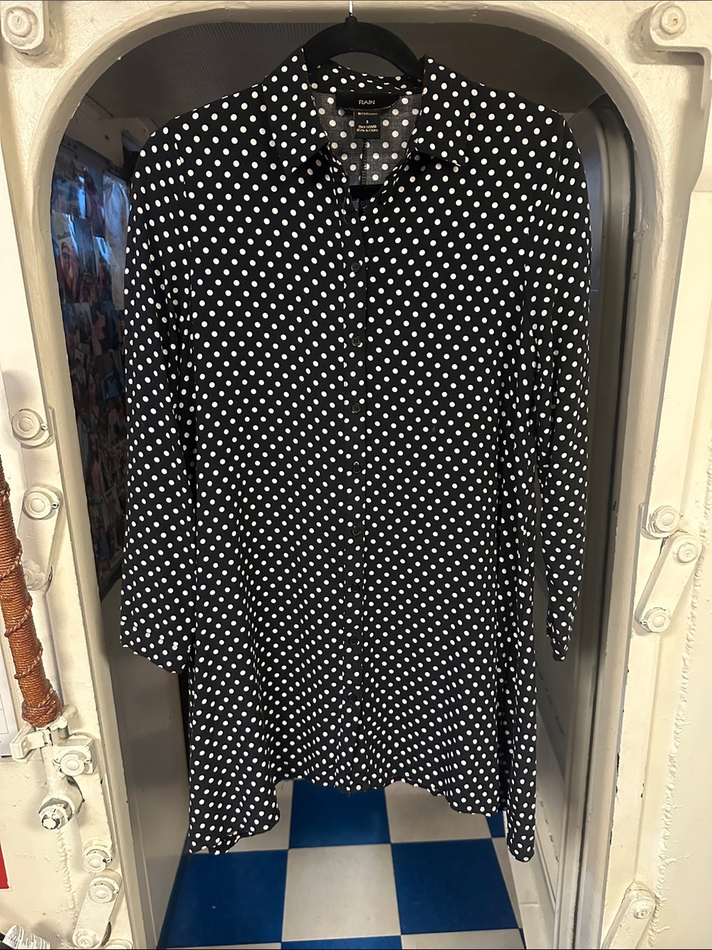 Polka Dot Black Mini Dress with Collar